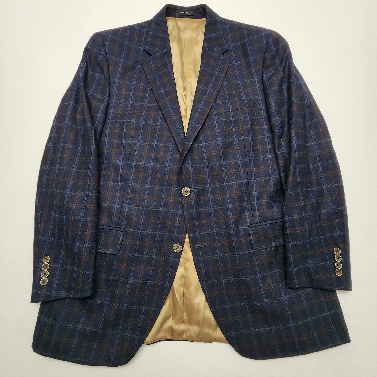 Empire Montreal 44L Blue Check Plaid 100% Wool Superfine Flannel Blazer Jacket Empire Montreal 44L Blue Check Plaid 100% Wool Superfine Flannel Blazer Jacket