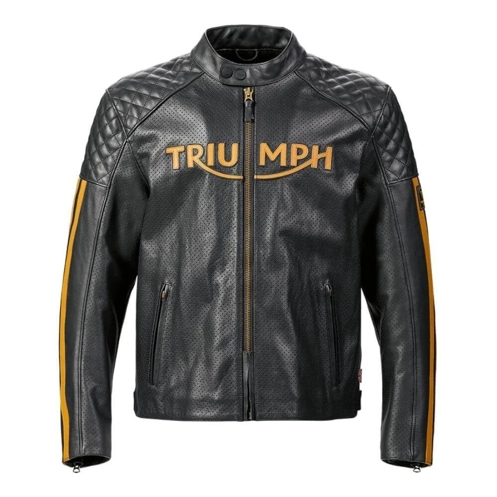 Mens Triumph Braddan Black Motorcycle Air Racer Cowhide Leather Biker Jacket Mens Triumph Braddan Black Motorcycle Air Racer Cowhide Leather Biker Jacket