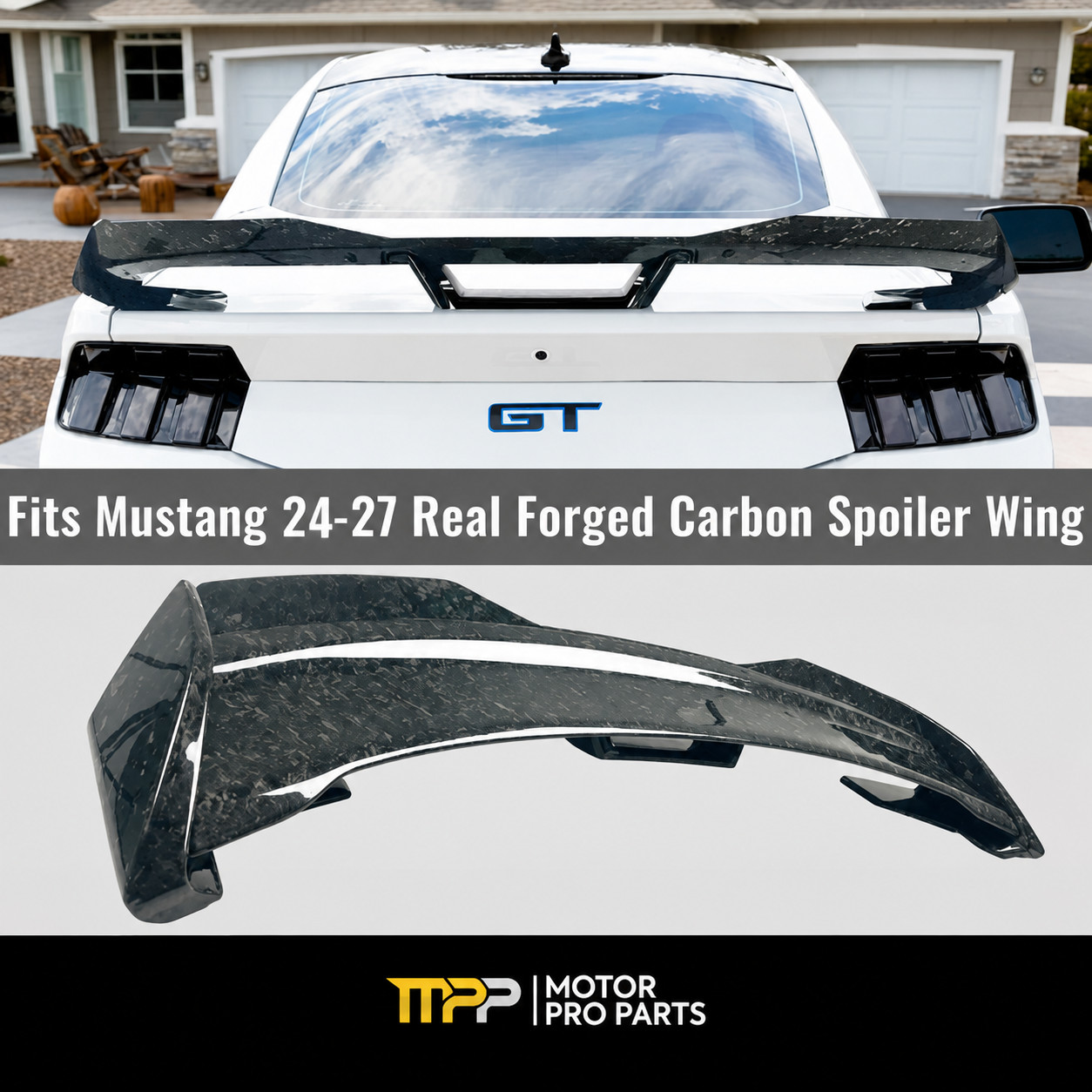 Fits 2024-27 Ford Mustang Real Forged Carbon Fiber Style Rear Trunk Spoiler Wing