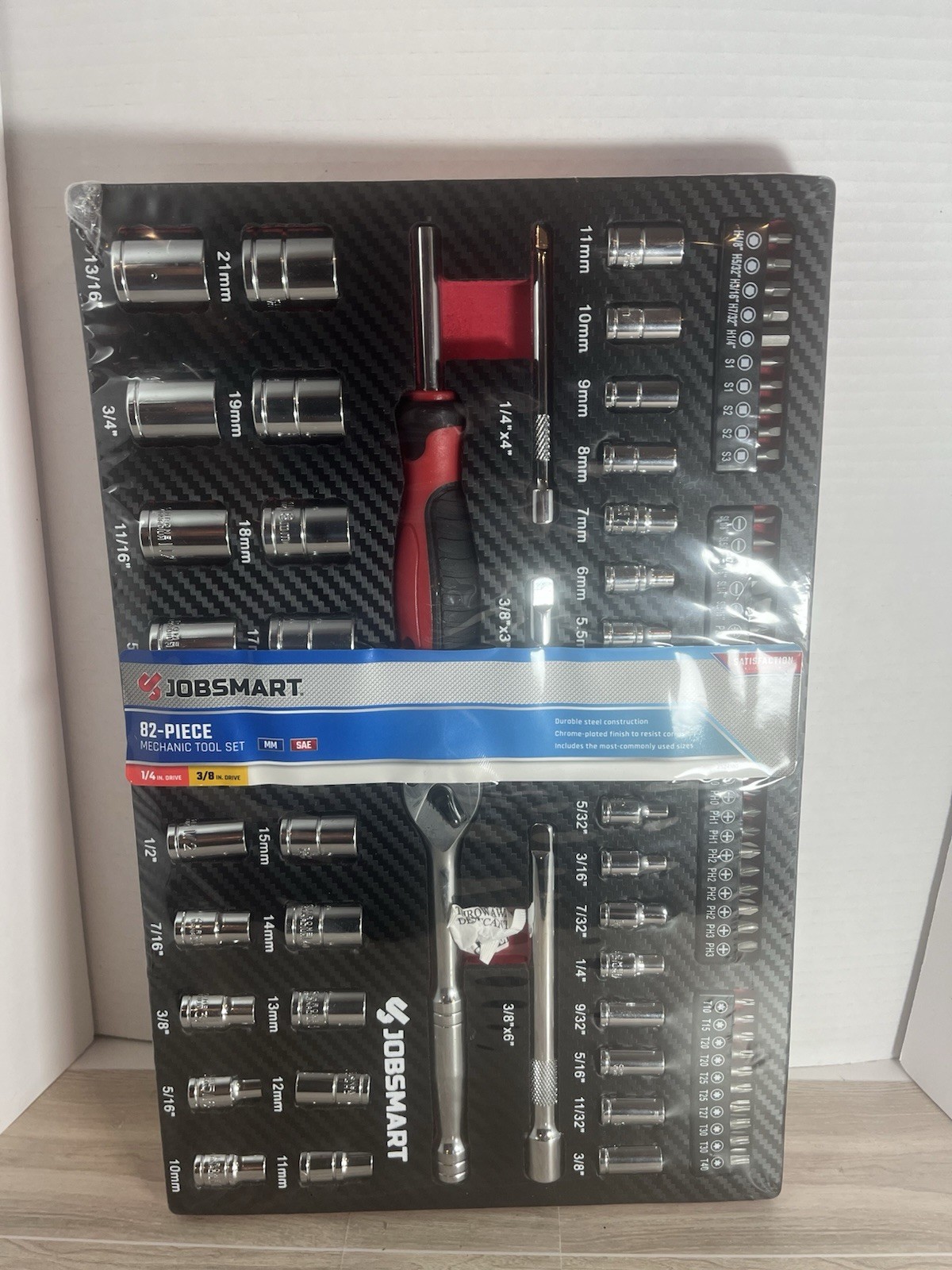 JobSmart 82 Piece Mechanic Tool Set 1/4 3/8 Drive Chrome NEW Fast Ship
