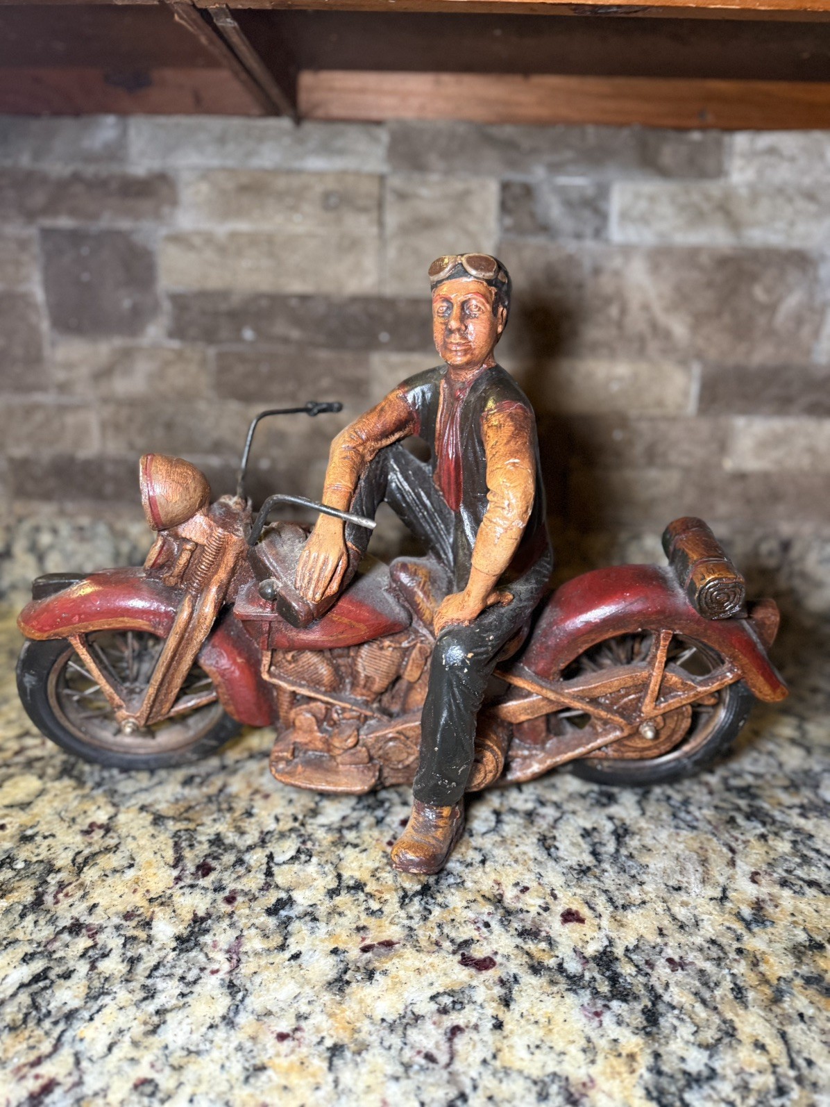 RARE VTG Resin Retro Biker Motorcycle Statue Harley Davidson Panhead Orig Paint RARE VTG Resin Retro Biker Motorcycle Statue Harley Davidson Panhead Orig Paint