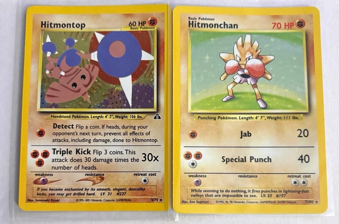 Pokemon TCG Holo Lot (2) Hitmonchan 7/102 & Hitmontop 3/75 1999 Pokemon TCG Holo Lot (2) Hitmonchan 7/102 & Hitmontop 3/75 1999