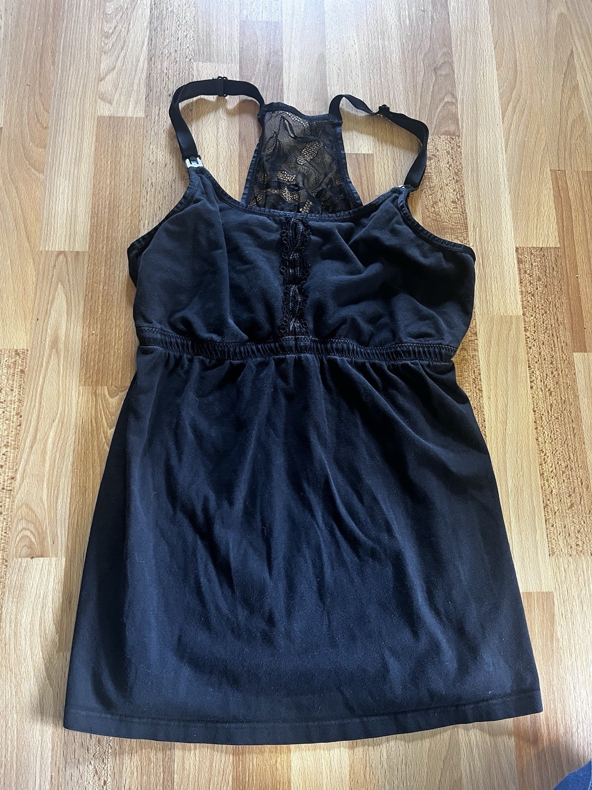 Hofish Black Lace Trim Maternity Tank Top with Empire Waist Hofish Black Lace Trim Maternity Tank Top with Empire Waist