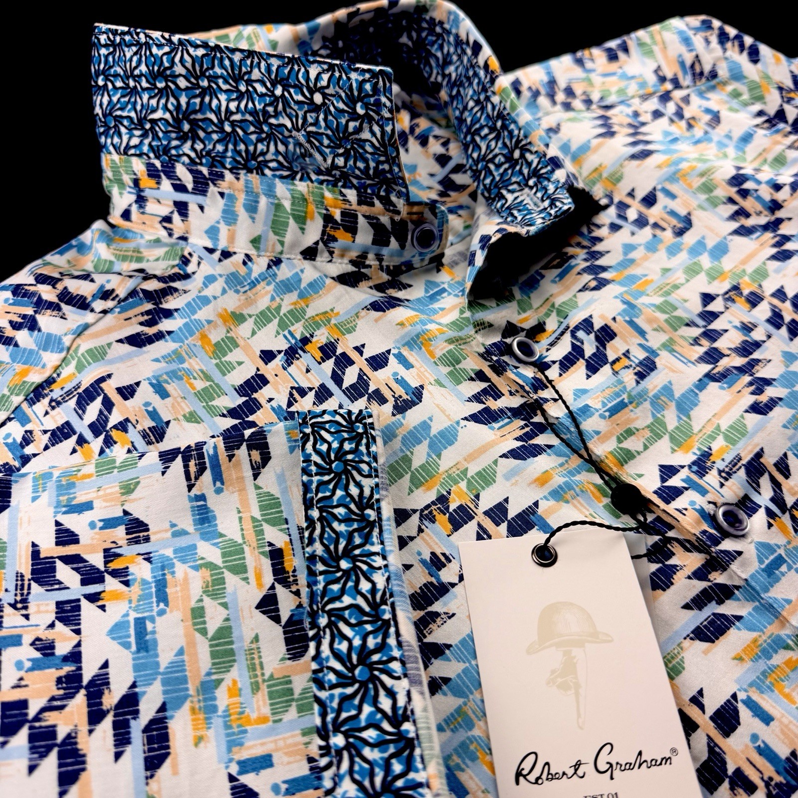 Robert Graham Geometric Abstract Floral Print Short Sleeve Shirt Large $188
