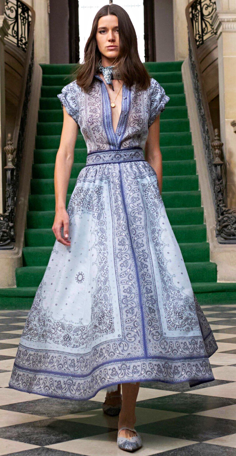 Zimmermann Blue/White Paisley Silk Chiffon 2pc Blouse & Skirt Set Size 1