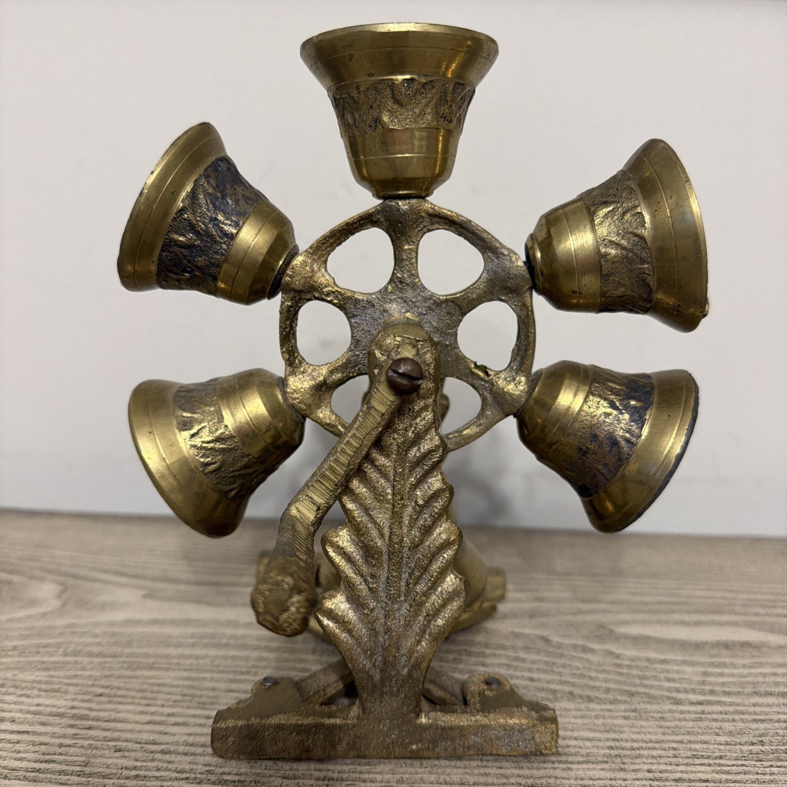 Vintage Hand Cranked Spinning Ferris Wheel Bells Cast Iron 7.5”x6.25”