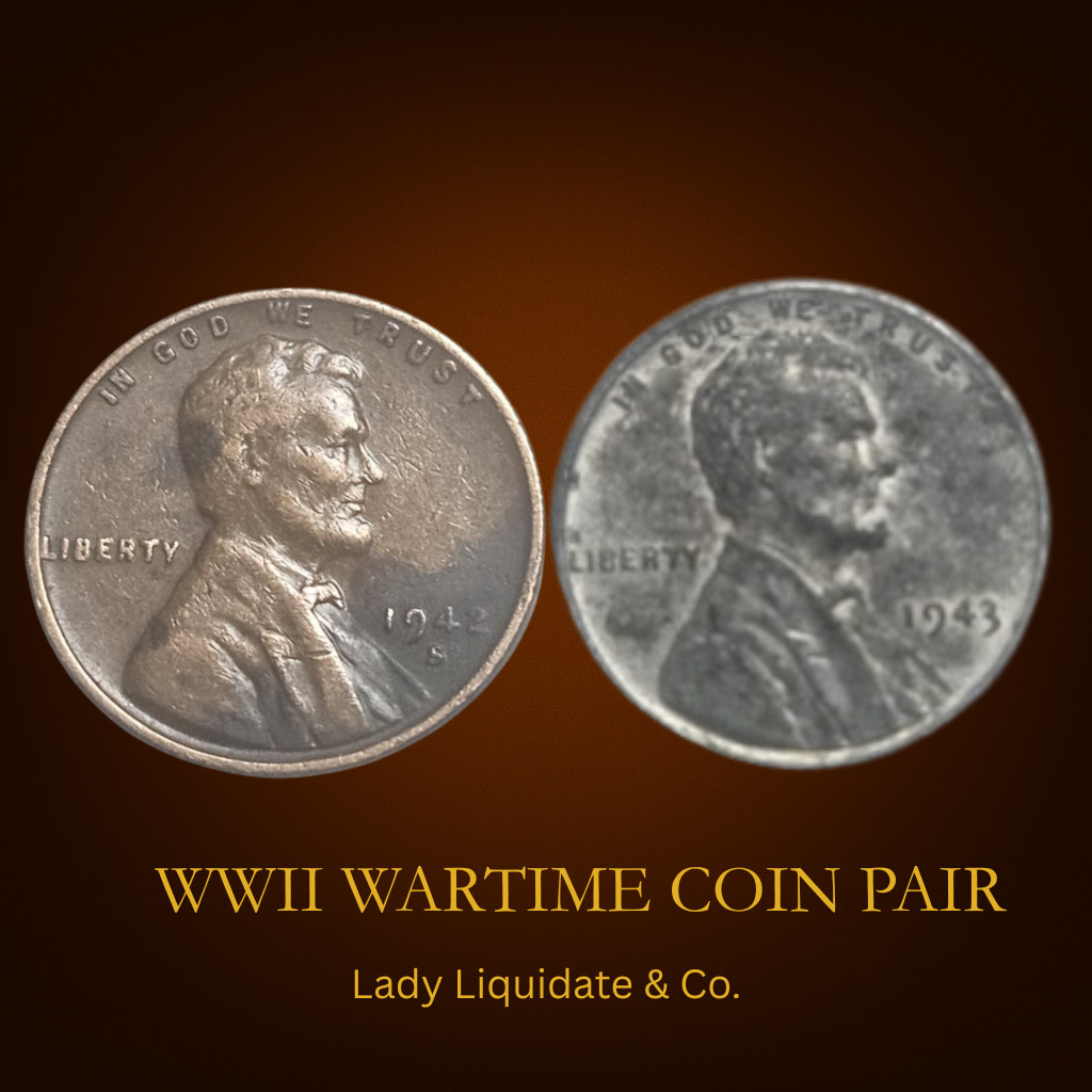 1942-S Bronze & 1943-P Steel Wheat Pennies Pair - WWII War Years Set - VG-F + VF
