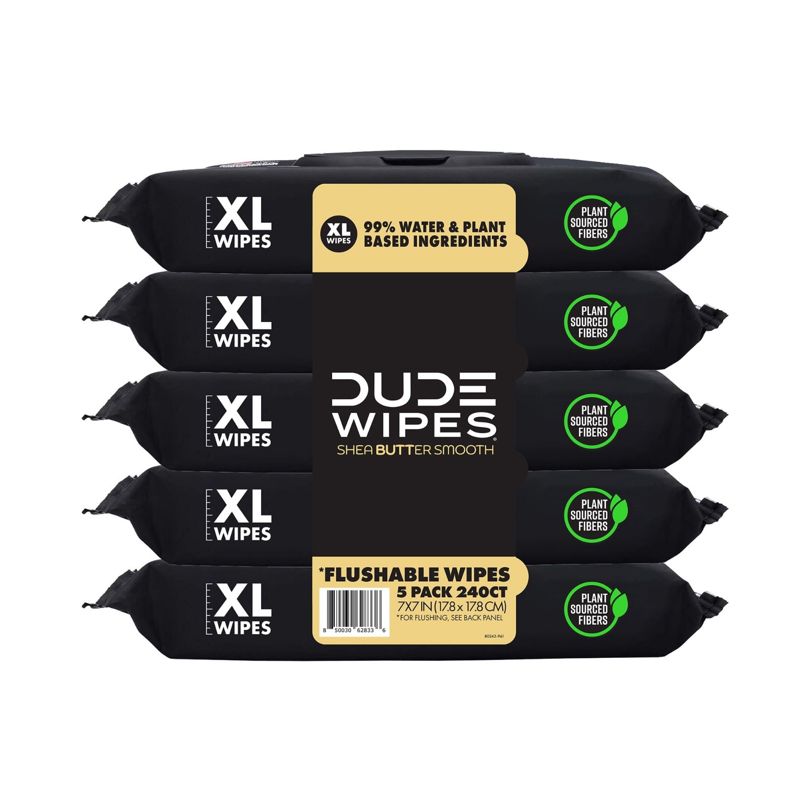 DUDE Flushable Wipes Extra Large Shea Butter Wet Wipes 240 Count