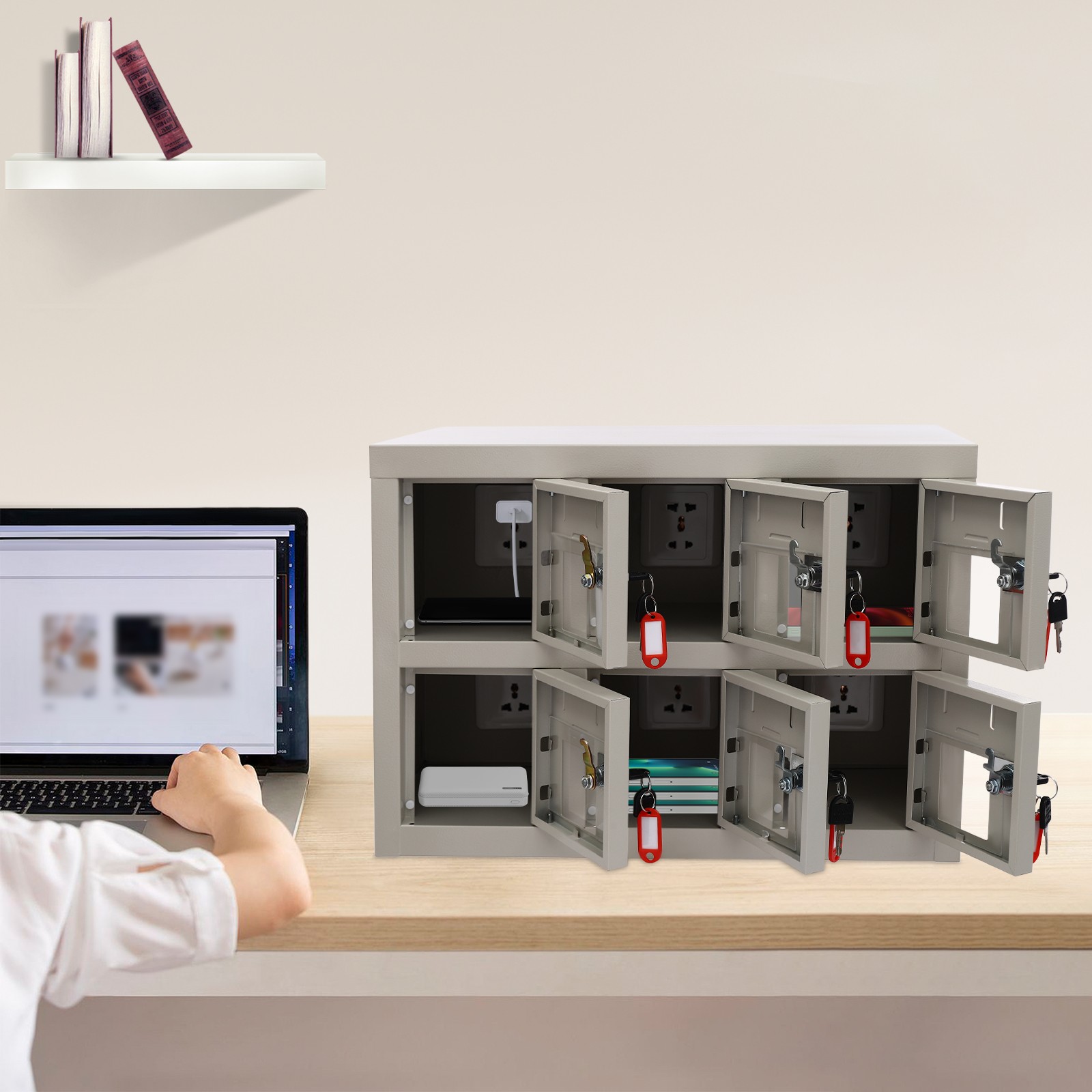 6-Door Cell Phone Locker Cabinet with Charging Station & Locking Keys