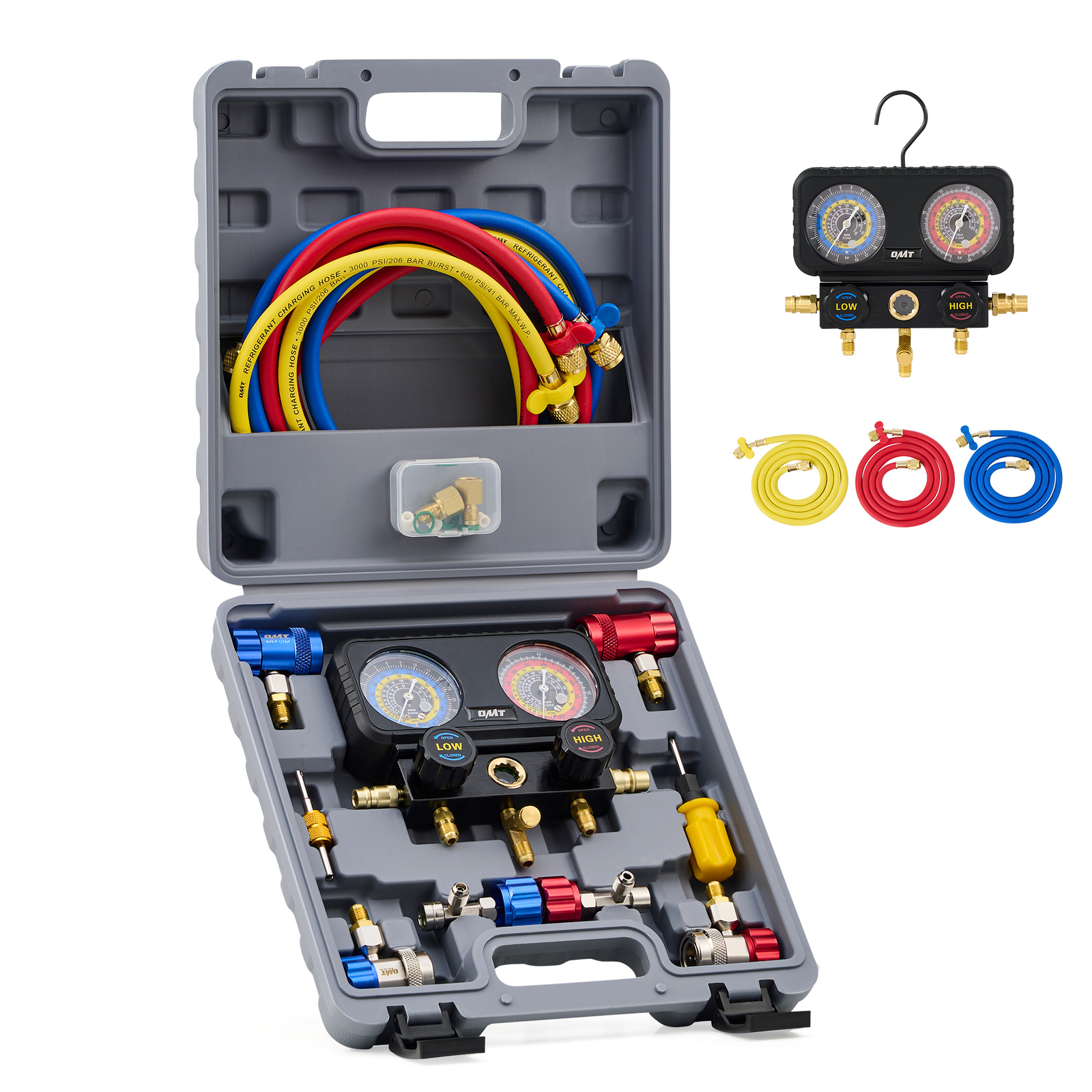 OMT 3 Way Air Conditioner Diagnostic Manifold Gauge For R1234yf Freon Charging OMT 3 Way Air Conditioner Diagnostic Manifold Gauge For R1234yf Freon Charging