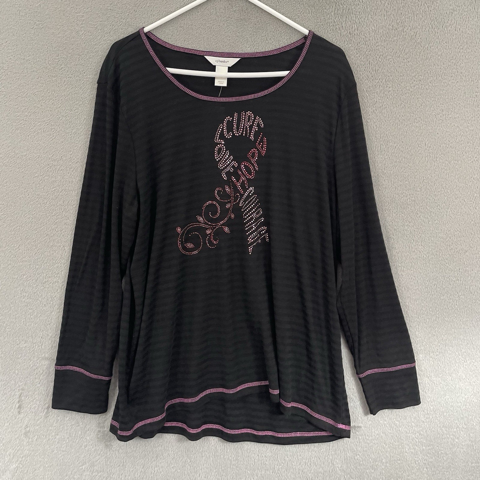 C.J. Banks Top Womens 1X Black Striped Long Sleeve Crew Neck Top NWT