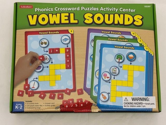 New Lakeshore Phonics Crossword Puzzles Vowel Sounds Kinder, 1st, 2nd Homeschool