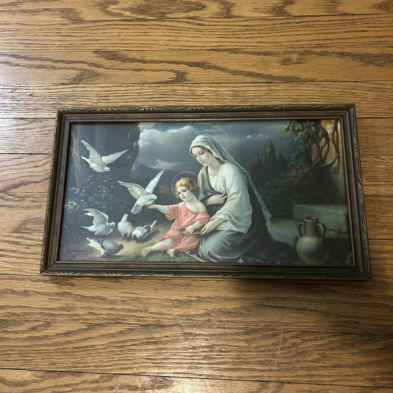 Vtg Antique Framed Lithograph Print Baby Jesus Josef August Untersberger 9x16” Vtg Antique Framed Lithograph Print Baby Jesus Josef August Untersberger 9x16”