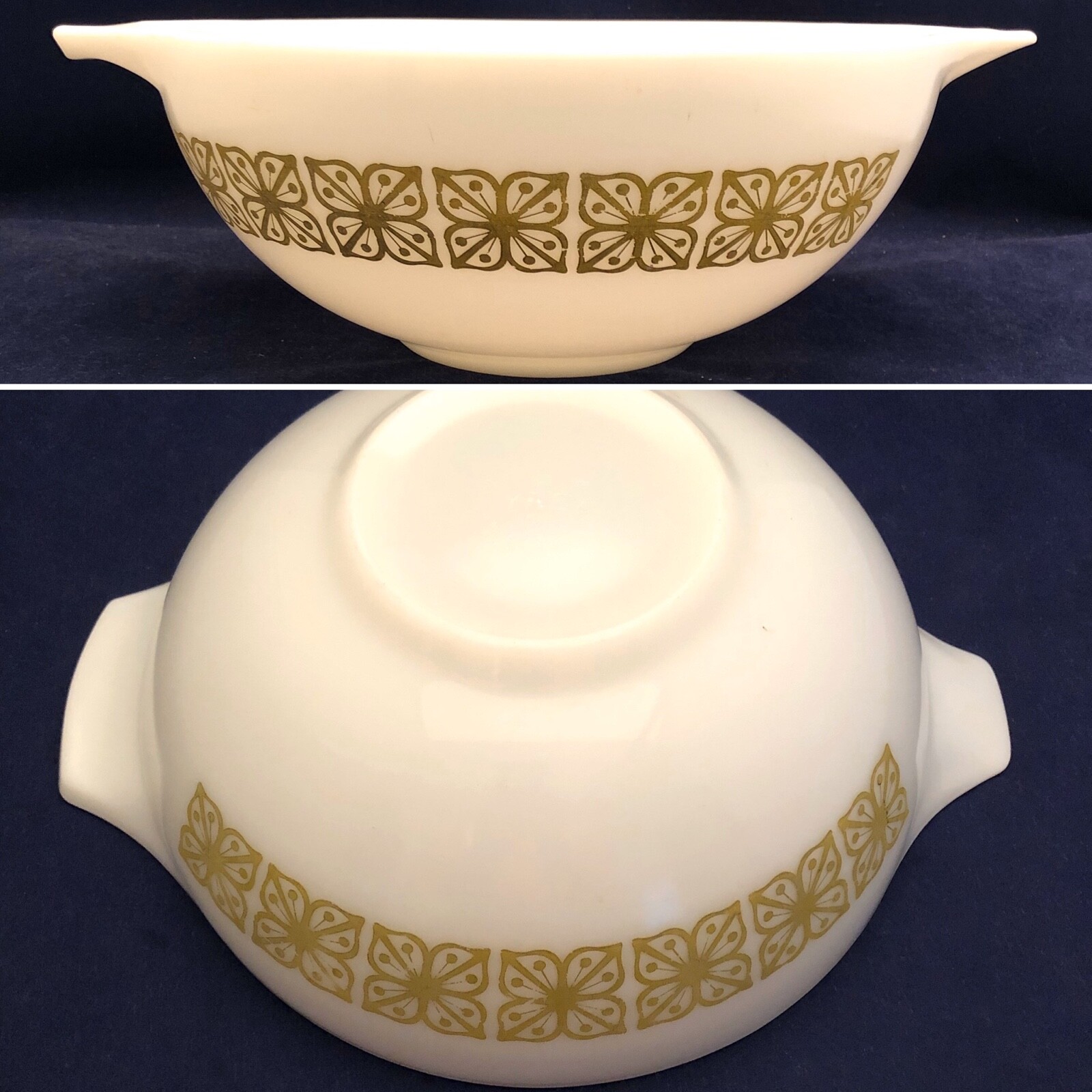 Pyrex Autumn Floral 444 Cinderella Bowl 1966 Made in USA Verde Square Flowers