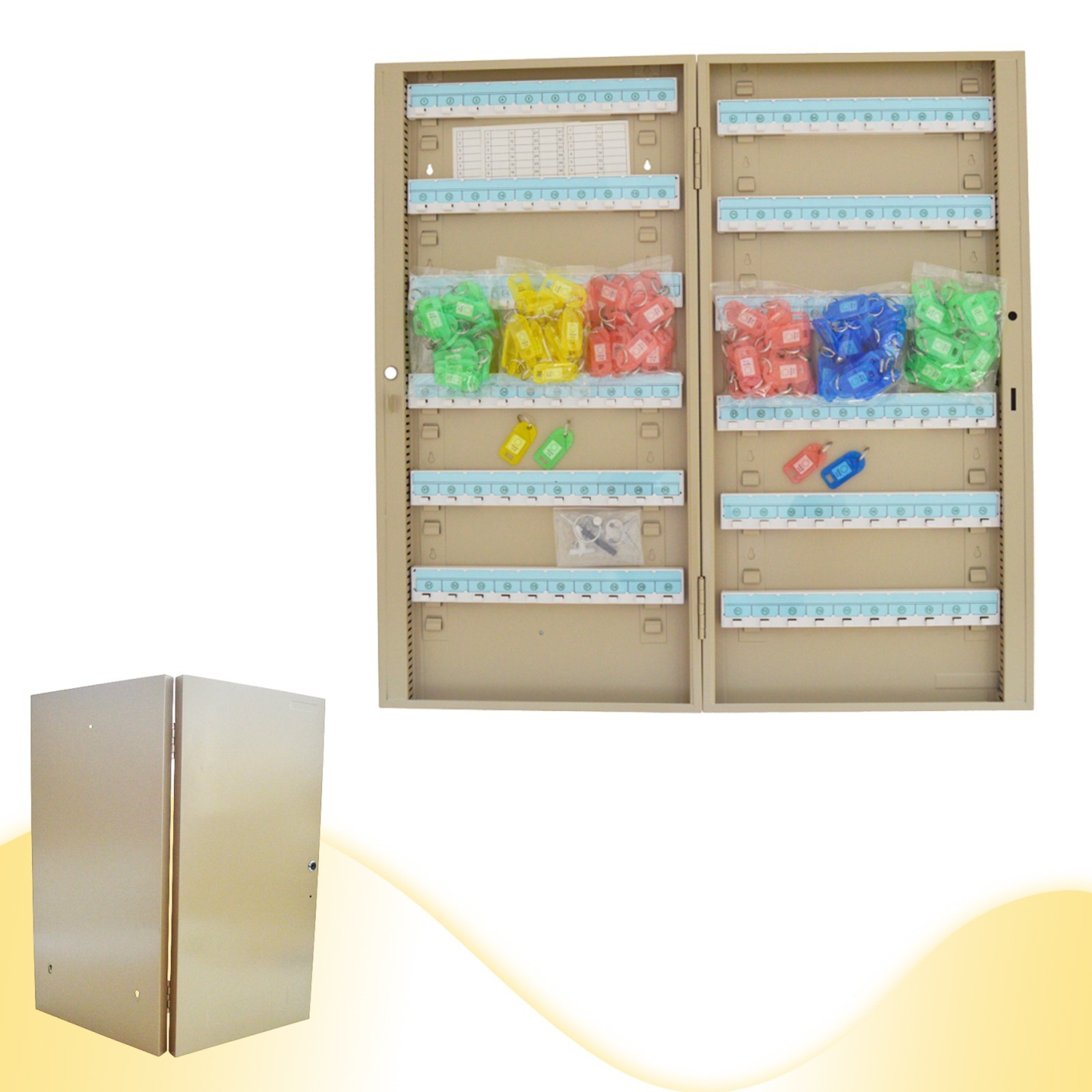 Wall Mounting Type Key Lock Box 100Pcs Key Cards Hooks Beige Key Storage Cabinet