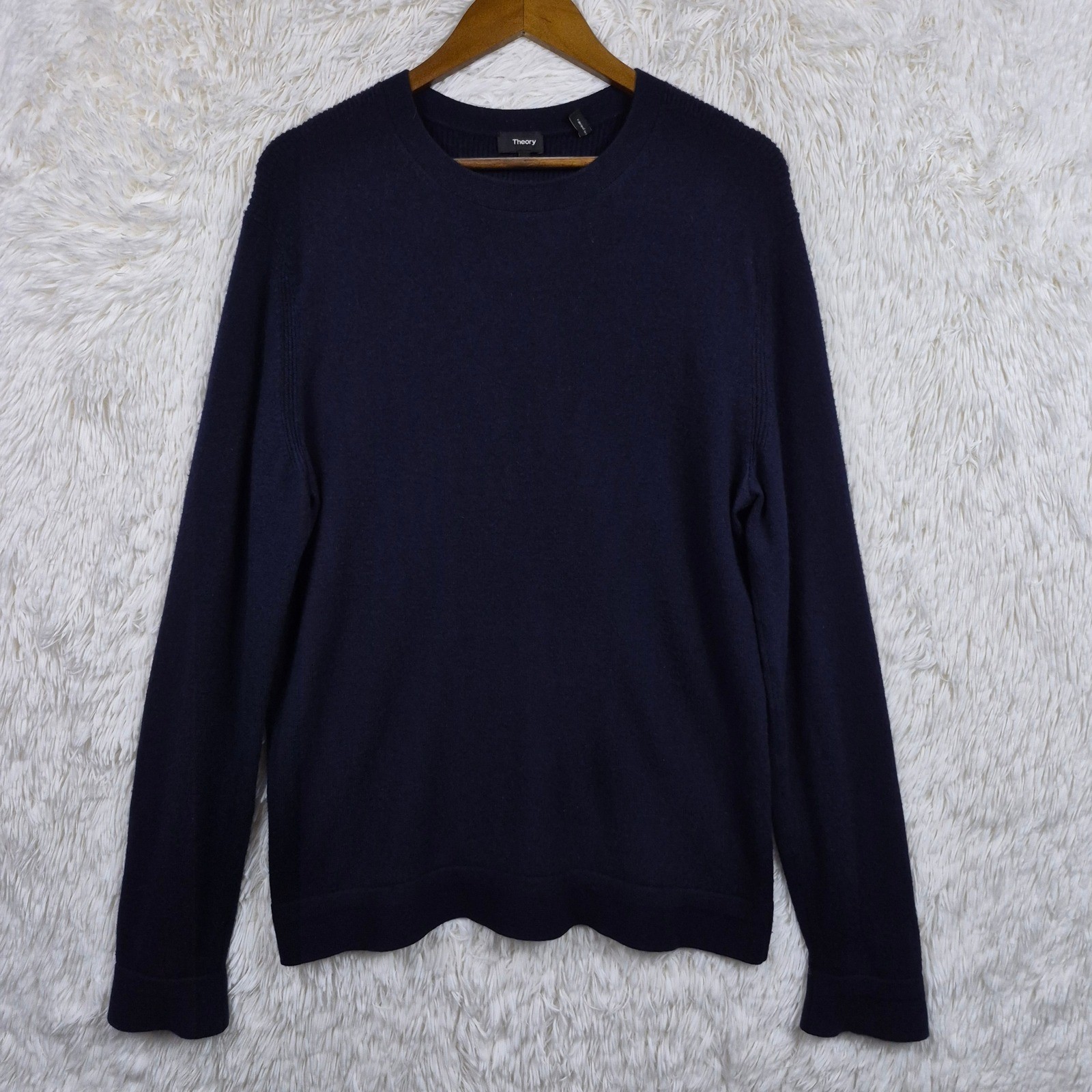 Theory Mens 100% Cashmere Donners Crewneck Sweater Navy Blue Large