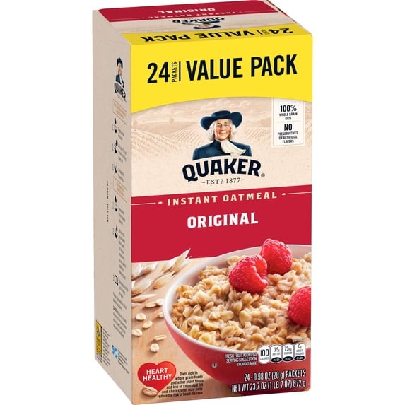 Quaker Original Instant Oatmeal, 24 Count, 0.98 oz Packets New Quaker Original Instant Oatmeal, 24 Count, 0.98 oz Packets New