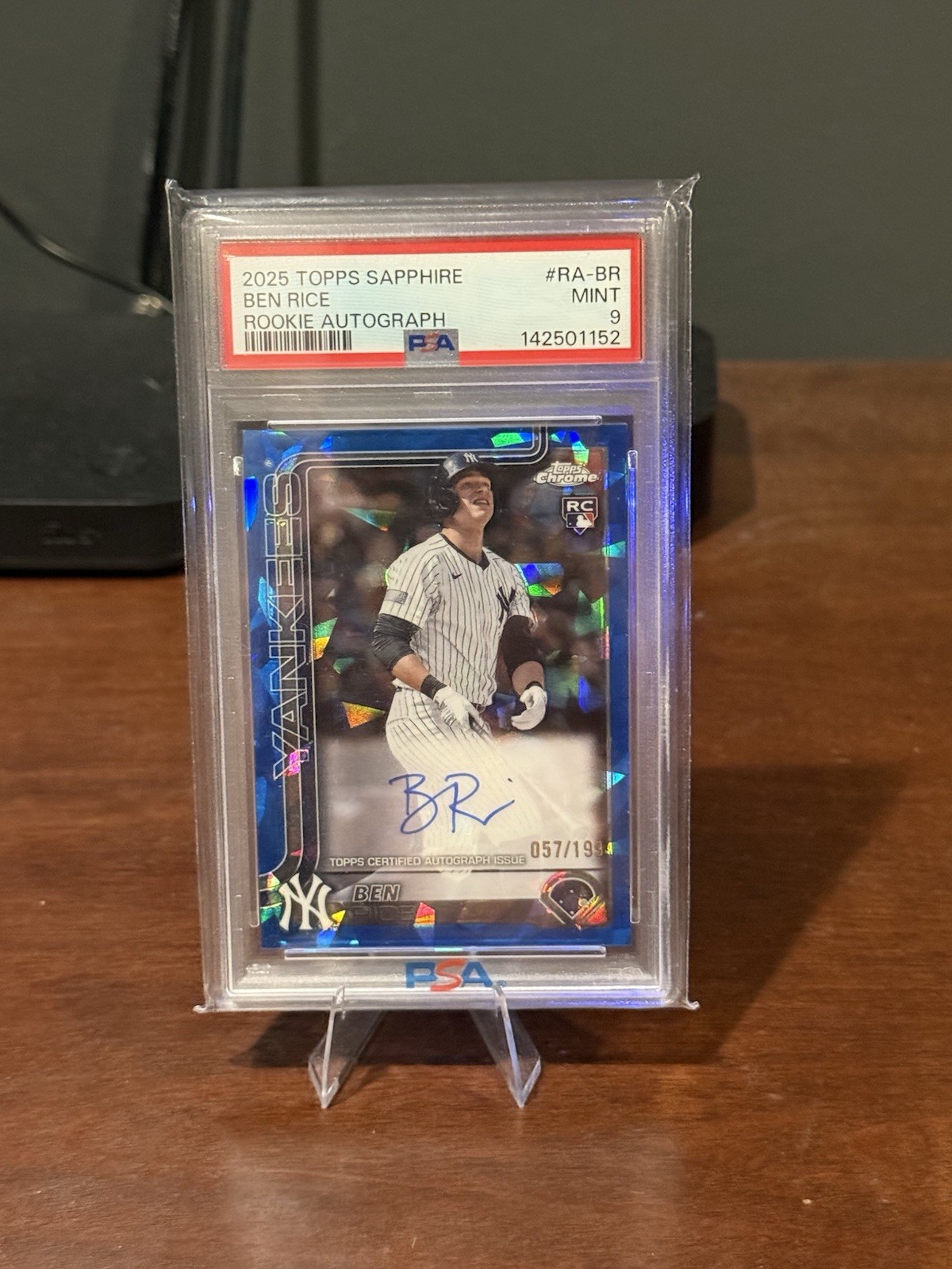Topps 2025 Chrome Sapphire Ben Rice Rookie Auto #RA-BR Yankees /199 PSA 9 Topps 2025 Chrome Sapphire Ben Rice Rookie Auto #RA-BR Yankees /199 PSA 9