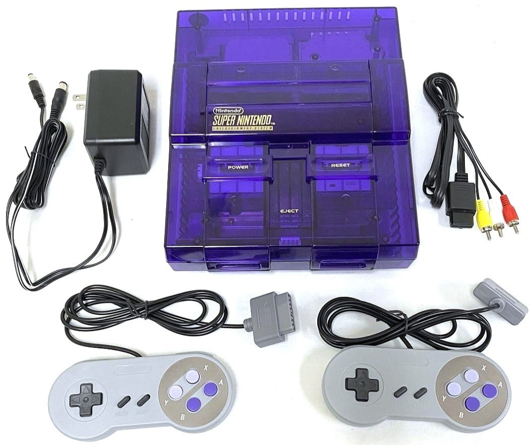 Super Nintendo SNES Translucent Funtastic PURPLE Gaming Console System Bundle