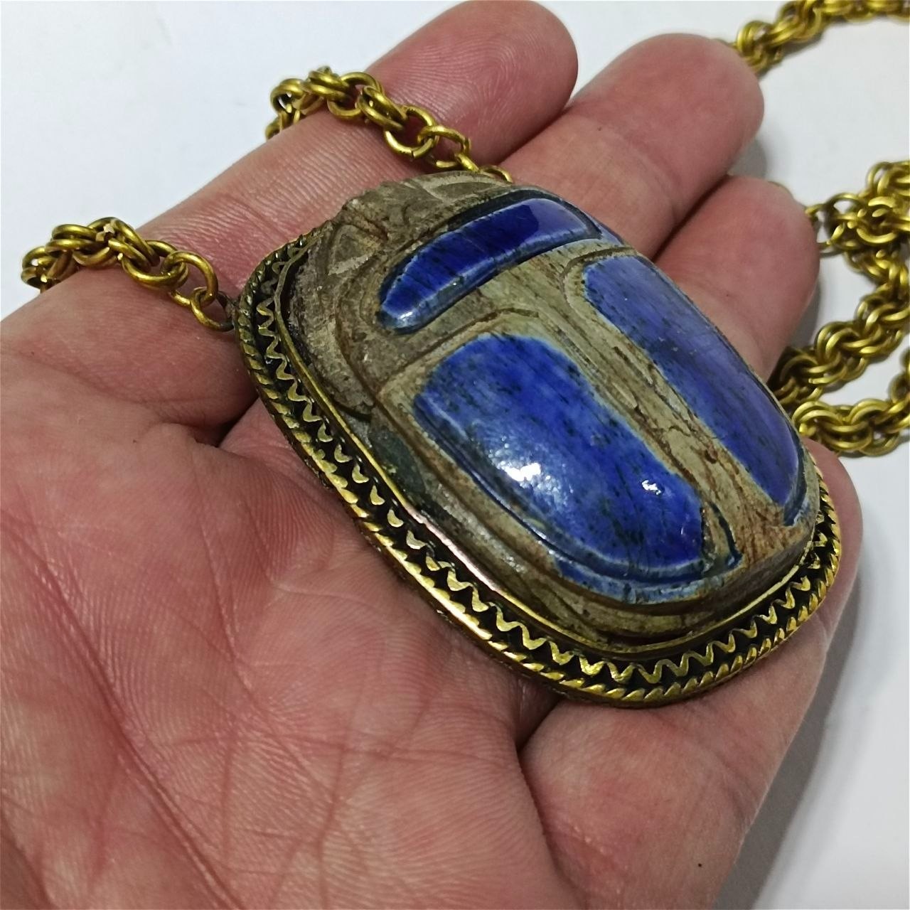 Ancient Egyptian Blue Scarab Copper Necklace, Vintage Style Handmade Jewelry Ancient Egyptian Blue Scarab Copper Necklace, Vintage Style Handmade Jewelry