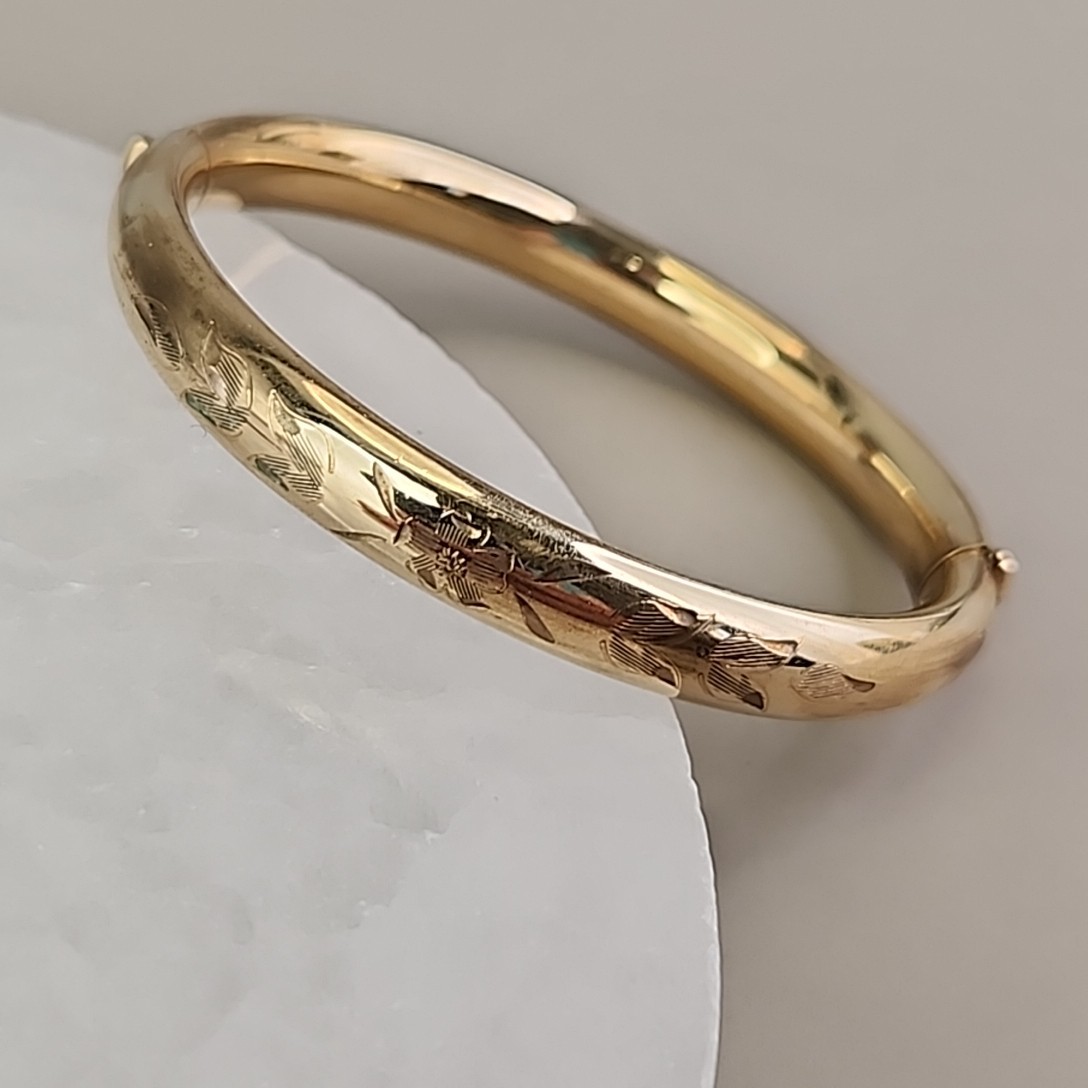 Antique Victorian WEH Etched Bangle Bracelet Gold Filled 6.75\