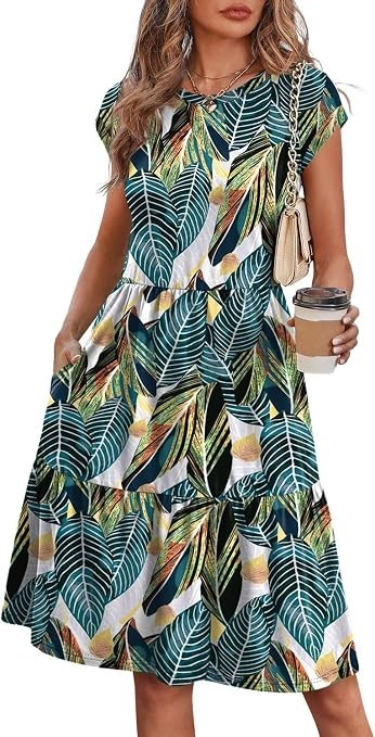 WIHOLL Summer Dress Women\'s Small Multicolor Palm Print Short Sleeve Travel NWT WIHOLL Summer Dress Women\'s Small Multicolor Palm Print Short Sleeve Travel NWT