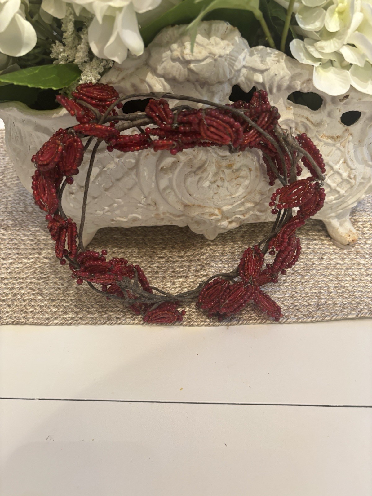 vintage french beaded flowers * Rust Or Red * Unique Style Wreath Or Stems