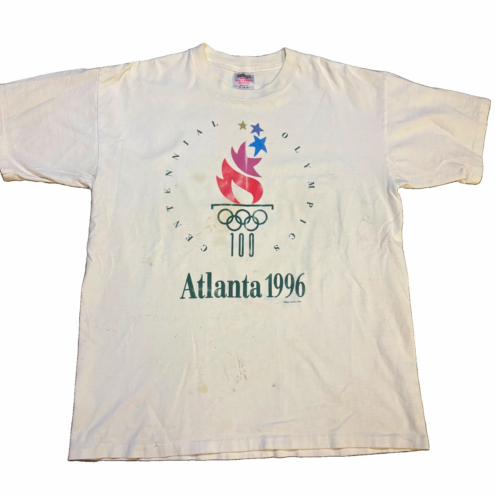 Vintage Atlanta 1996 Centennial Olympics White T-Shirt, Size XL Vintage Atlanta 1996 Centennial Olympics White T-Shirt, Size XL