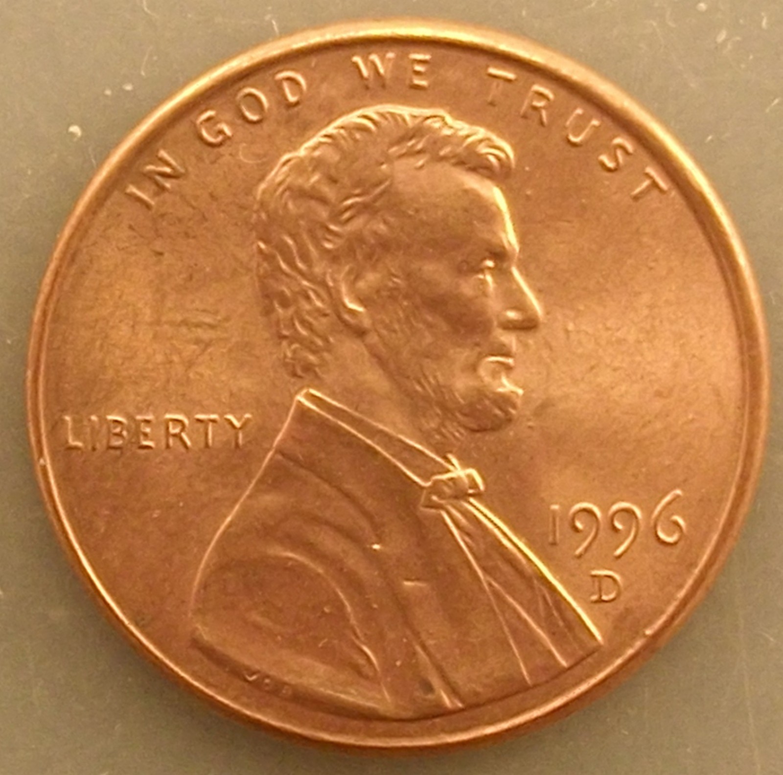 1996 D Lincoln Memorial Cent Uncirculated BU Coin with 1996 D Lincoln Memorial Cent Uncirculated BU Coin with