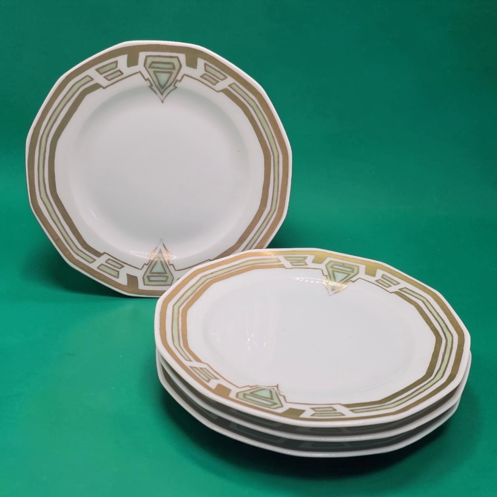 Four Antique 1910s Art Deco Bread Plates Hand Painted Porcelain 6 Four Antique 1910s Art Deco Bread Plates Hand Painted Porcelain 6