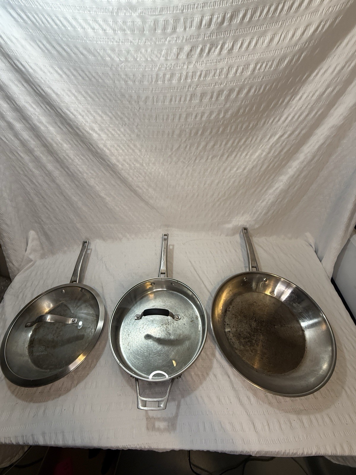 Calphalon Stainless Steel Pan Set 10 12 Skillets w Lids Cookware Calphalon Stainless Steel Pan Set 10 12 Skillets w Lids Cookware