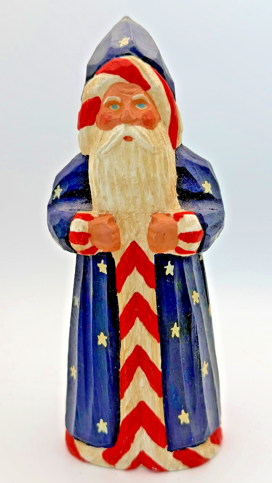 Vintage James Haddon Patriotic Santa Hand Carved Wood Signed Folk Art 6