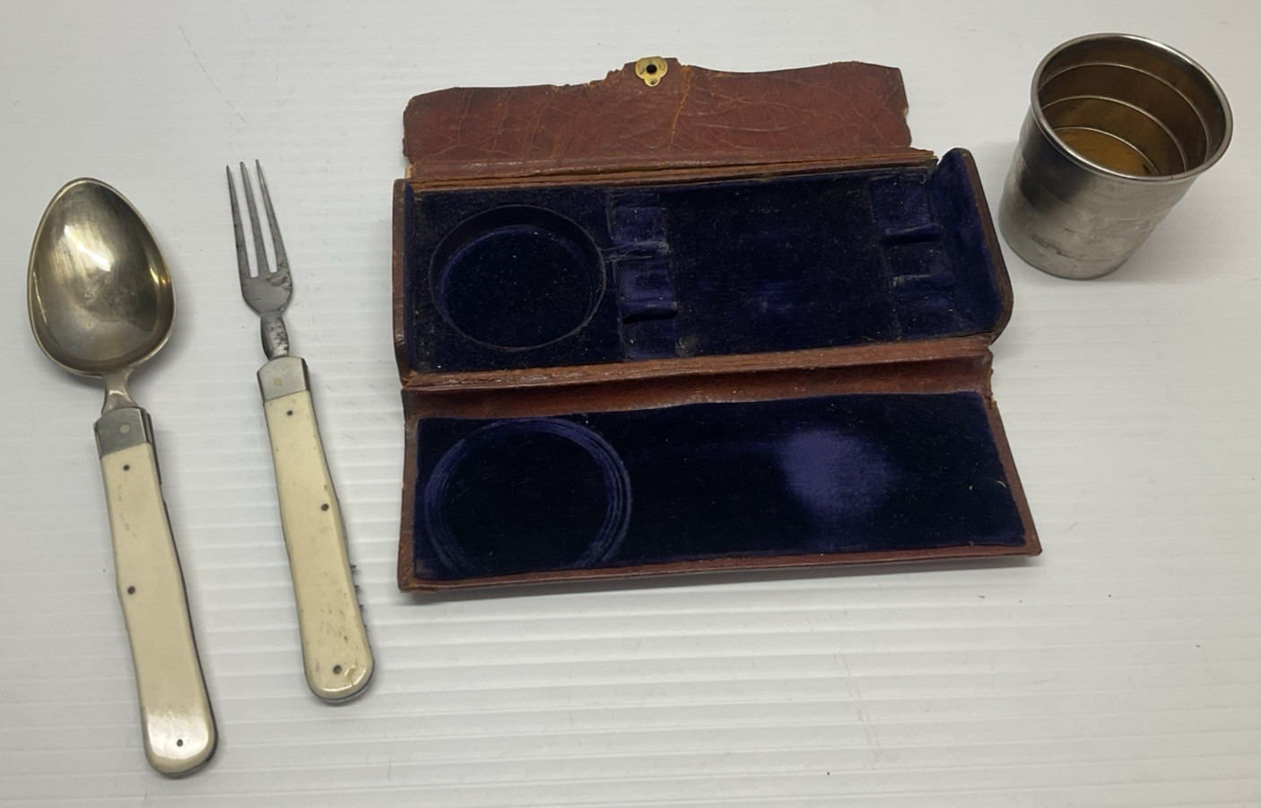 Antique 1800s Victorina Officer\'s Campaign Travel Folding Cutlery Set