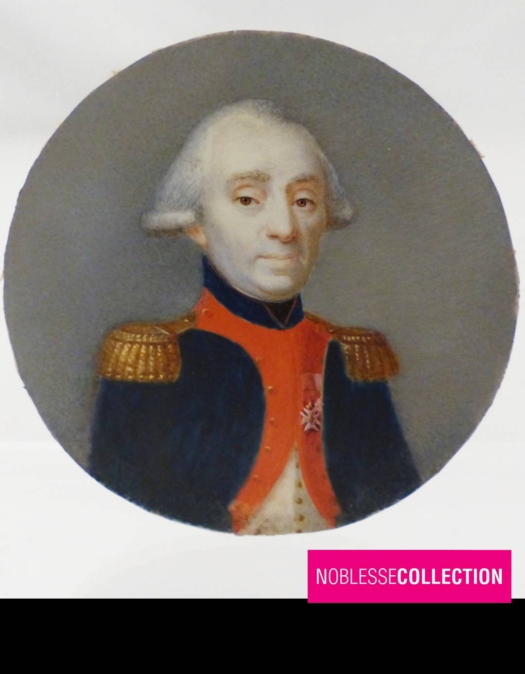 ANTIQUE FRENCH OFFICER PORTRAIT MINIATURE HAND PAINTED ORDER OF St LOUIS c. 1785