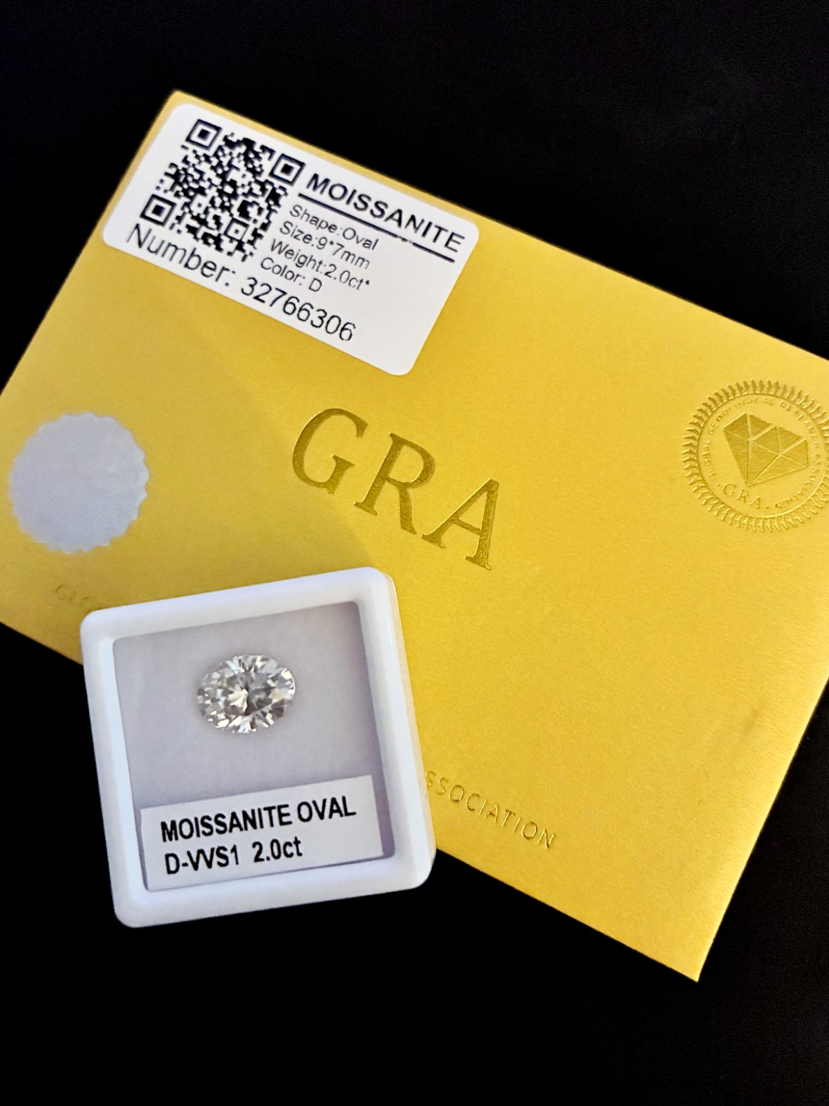 GRA Certified Moissanite Oval 2.0ct D VVS1