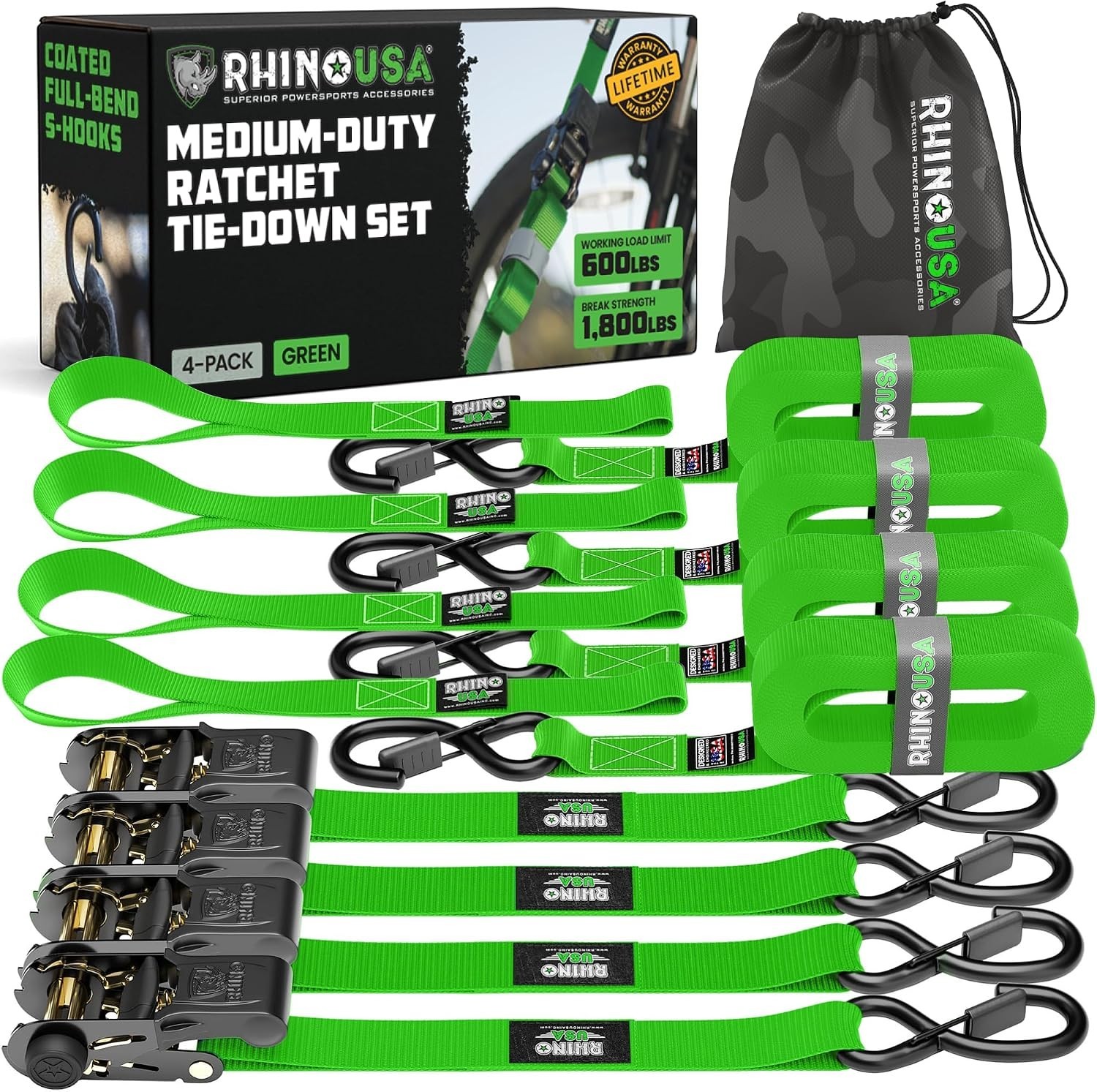 Rhino USA Retractable Ratchet Straps (4-Pack) - 1 Inch x 10 Feet (1,650lb Break Rhino USA Retractable Ratchet Straps (4-Pack) - 1 Inch x 10 Feet (1,650lb Break