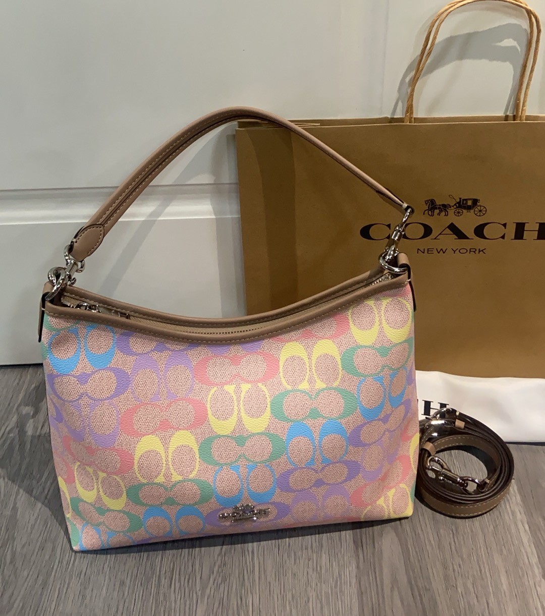 Coach Teri Hobo Shoulder Bag CV975 Rainbow Signature Canvas Crossbody Purse NWT Coach Teri Hobo Shoulder Bag CV975 Rainbow Signature Canvas Crossbody Purse NWT