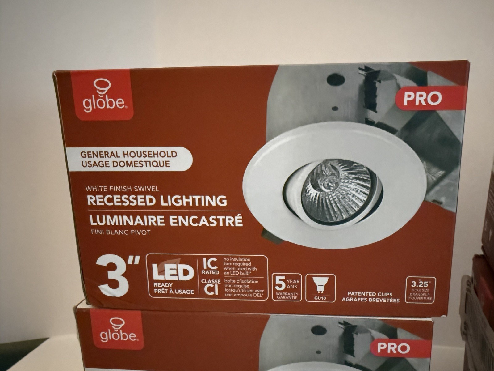 4PK Globe Electric 3in. New Construction Remodel White Swivel Spotlight Recessed