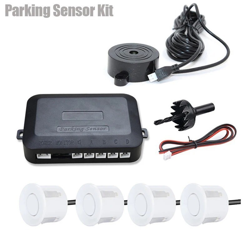 12V Car Parking Sensor Kit 4 Sensors Buzzer Reverse Backup Radar Alert 22mm 