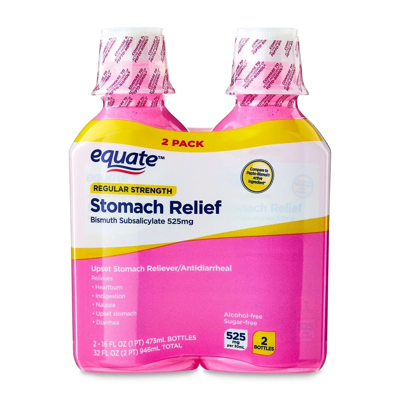 Equate Upset Stomach Relief Bismuth Liquid, Regular Strength, 16 fl oz, 2 Pack Equate Upset Stomach Relief Bismuth Liquid, Regular Strength, 16 fl oz, 2 Pack