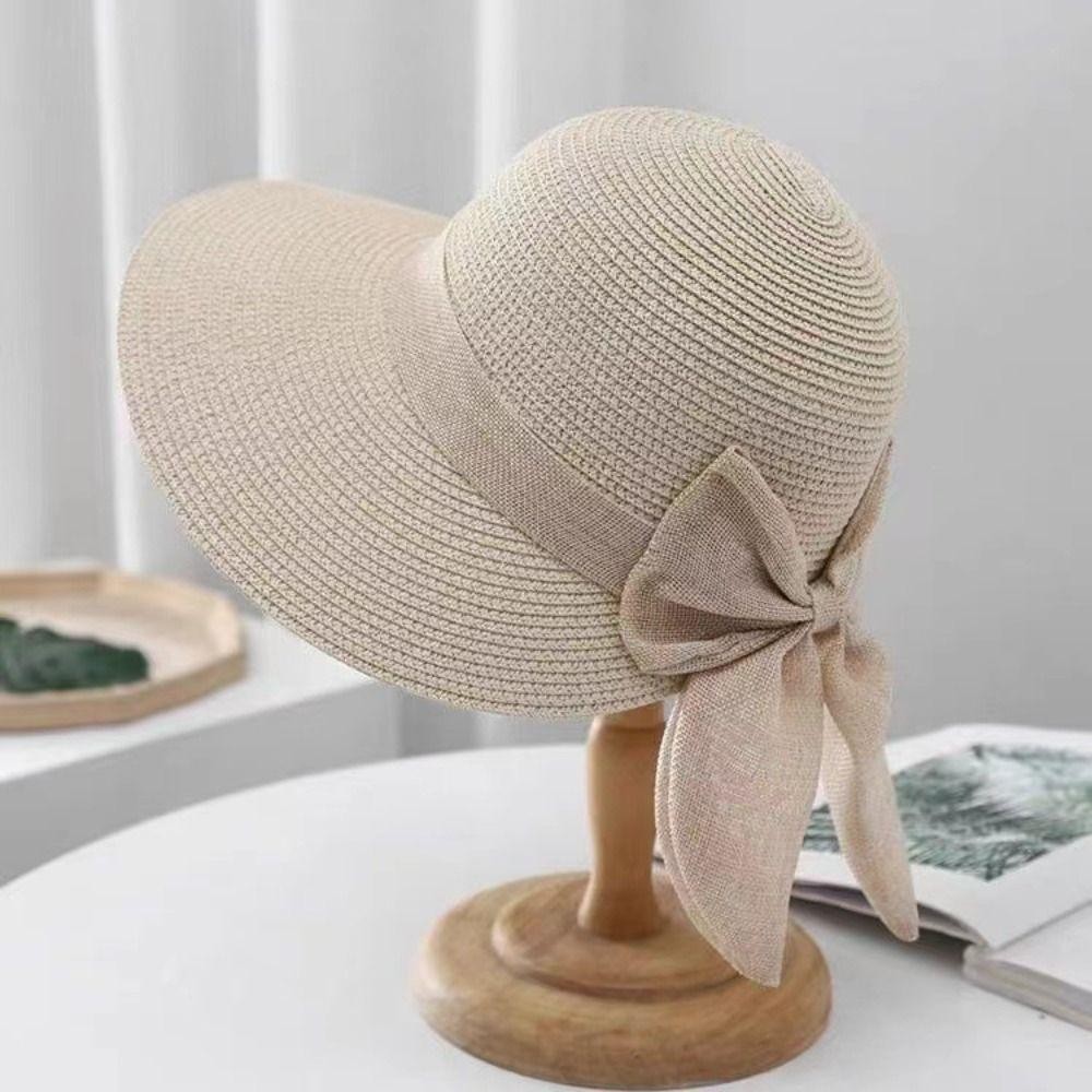 Women\'s Bowknot Straw Sun Hat Wide Brim Uv Beach Cap Breathable Summer Outdoor Women\'s Bowknot Straw Sun Hat Wide Brim Uv Beach Cap Breathable Summer Outdoor