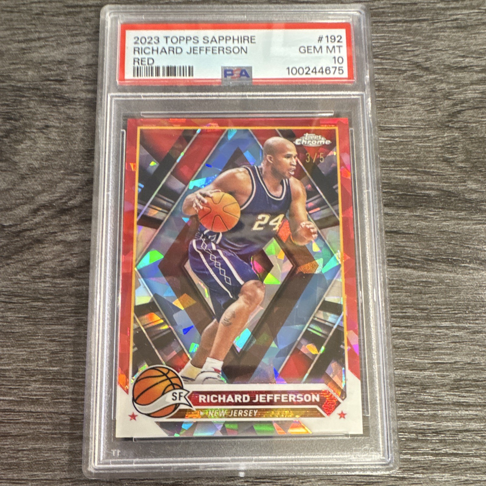 2023-24 Topps Chrome Sapphire Richard Jefferson Red /5 PSA 10 Pop 1 NJ NETS 2023-24 Topps Chrome Sapphire Richard Jefferson Red /5 PSA 10 Pop 1 NJ NETS