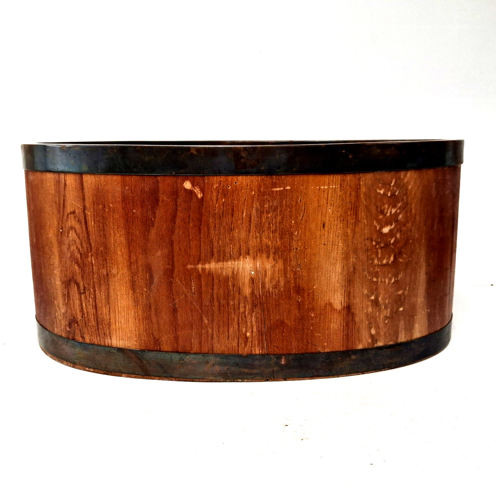 Antique 19th Century Coopered Wooden Oval Tub Metal Bands Planter 11 Inch