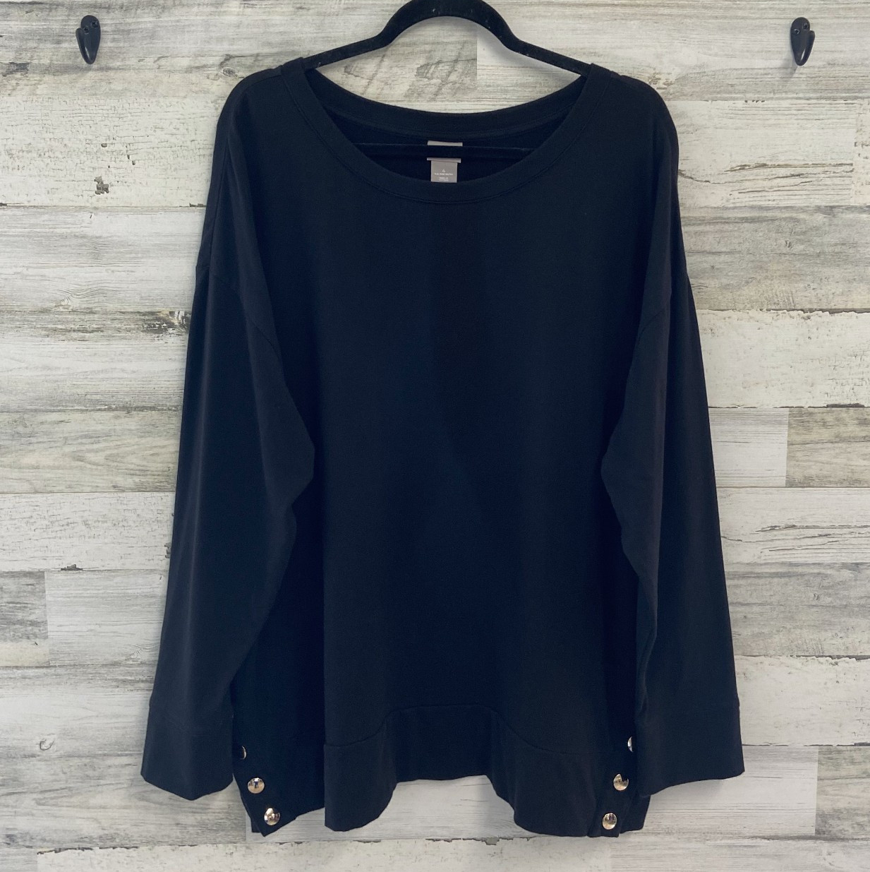 Chicos Zenergy Snap Hem Top Womens Black Cotton Modal Relaxed 4 Sweatshirt 20 22 Chicos Zenergy Snap Hem Top Womens Black Cotton Modal Relaxed 4 Sweatshirt 20 22