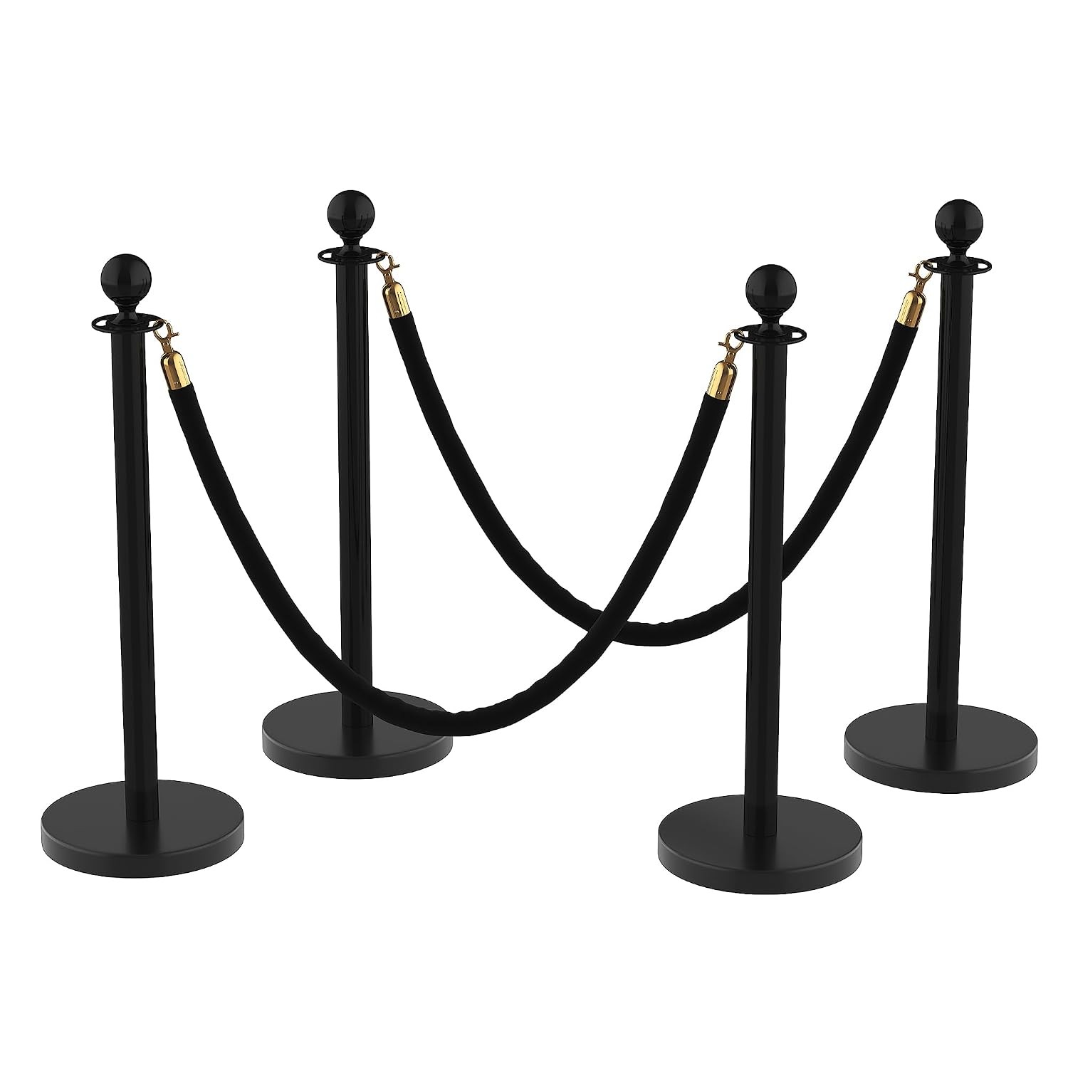 4/6/8-Piece Stanchion Set with Red Carpet & 2/4/6 Velvet Ropes,Hollow Base Black