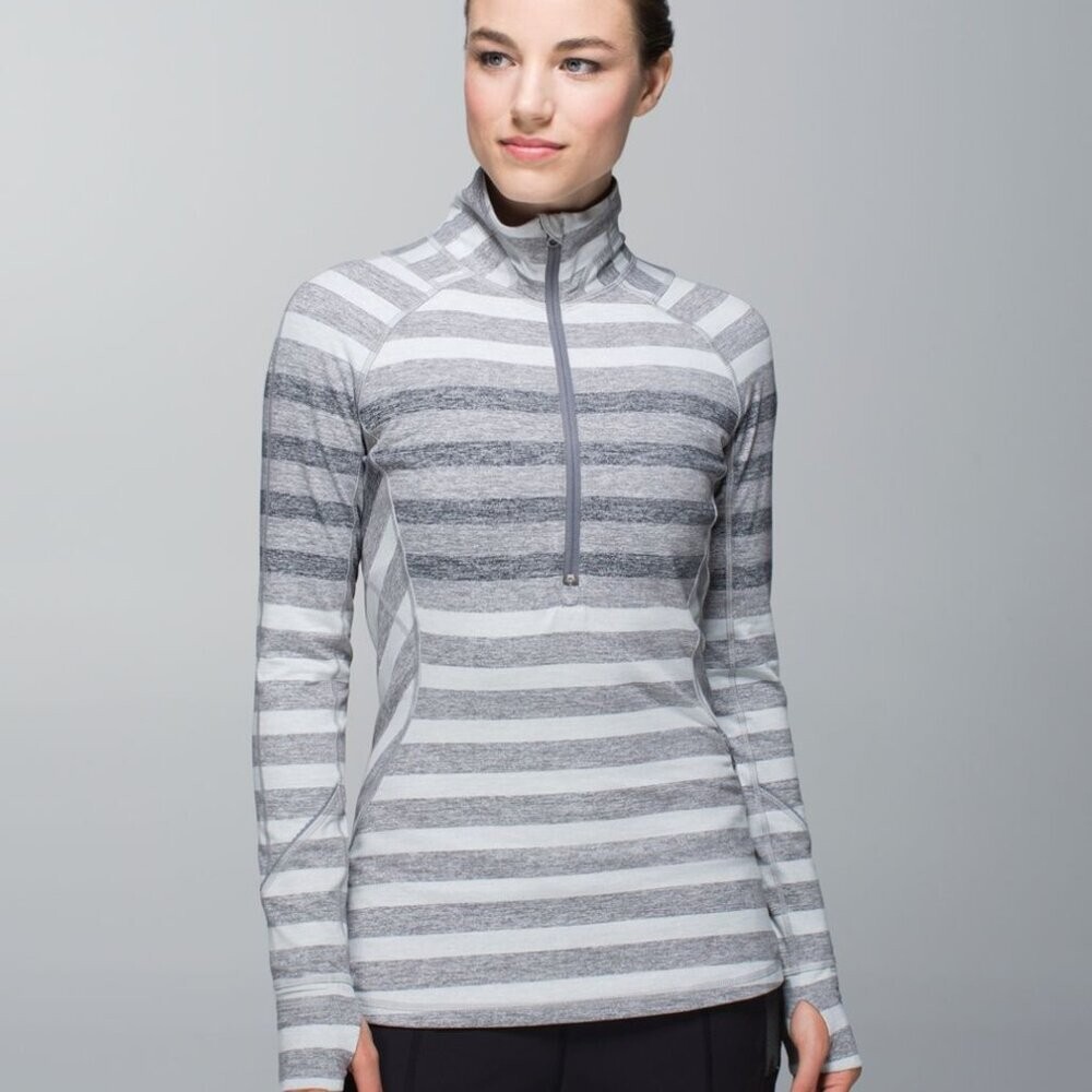 Lululemon Race Your Pace 1/2 Zip Marshmallow Stripe Heathered Slate Gray Size 6