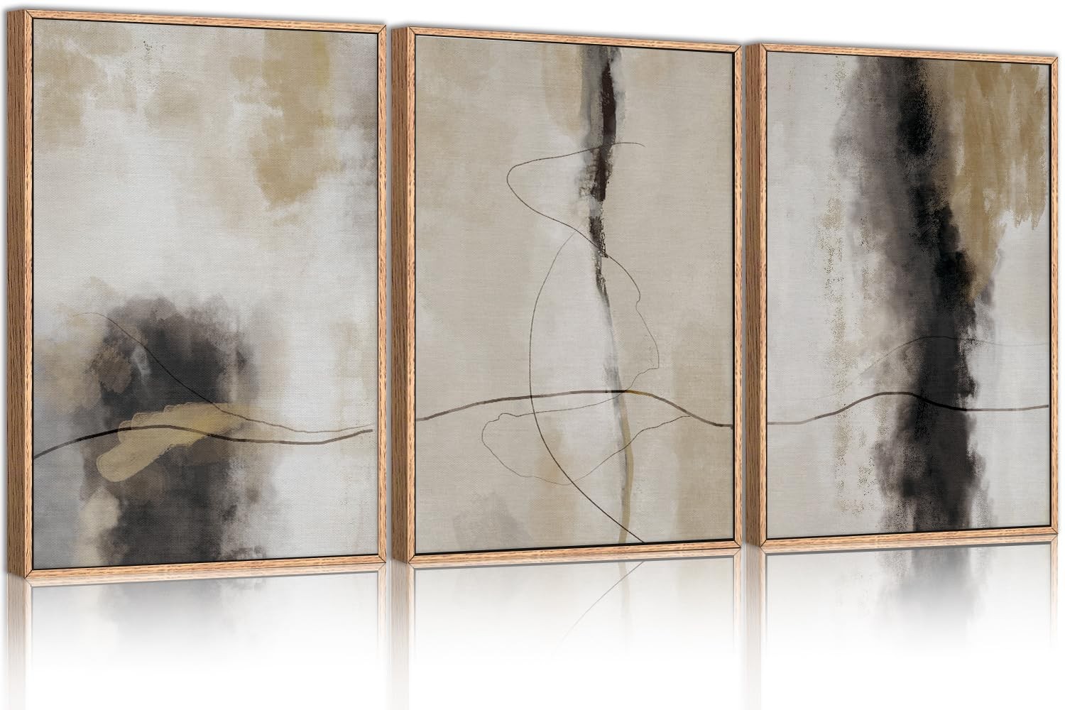 HPINUB Large Modern Abstract Framed Canvas Wall Art Set,Geometric Line Black ...