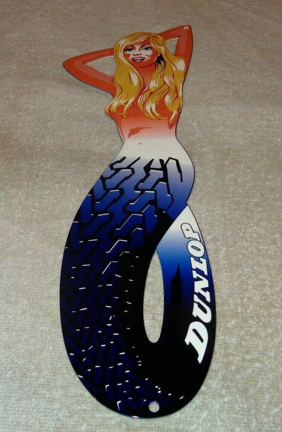 VINTAGE DUNLOP TIRES BLONDE MERMAID WOMAN 👩 METAL MARINE TIRE GASOLINE OIL SIGN