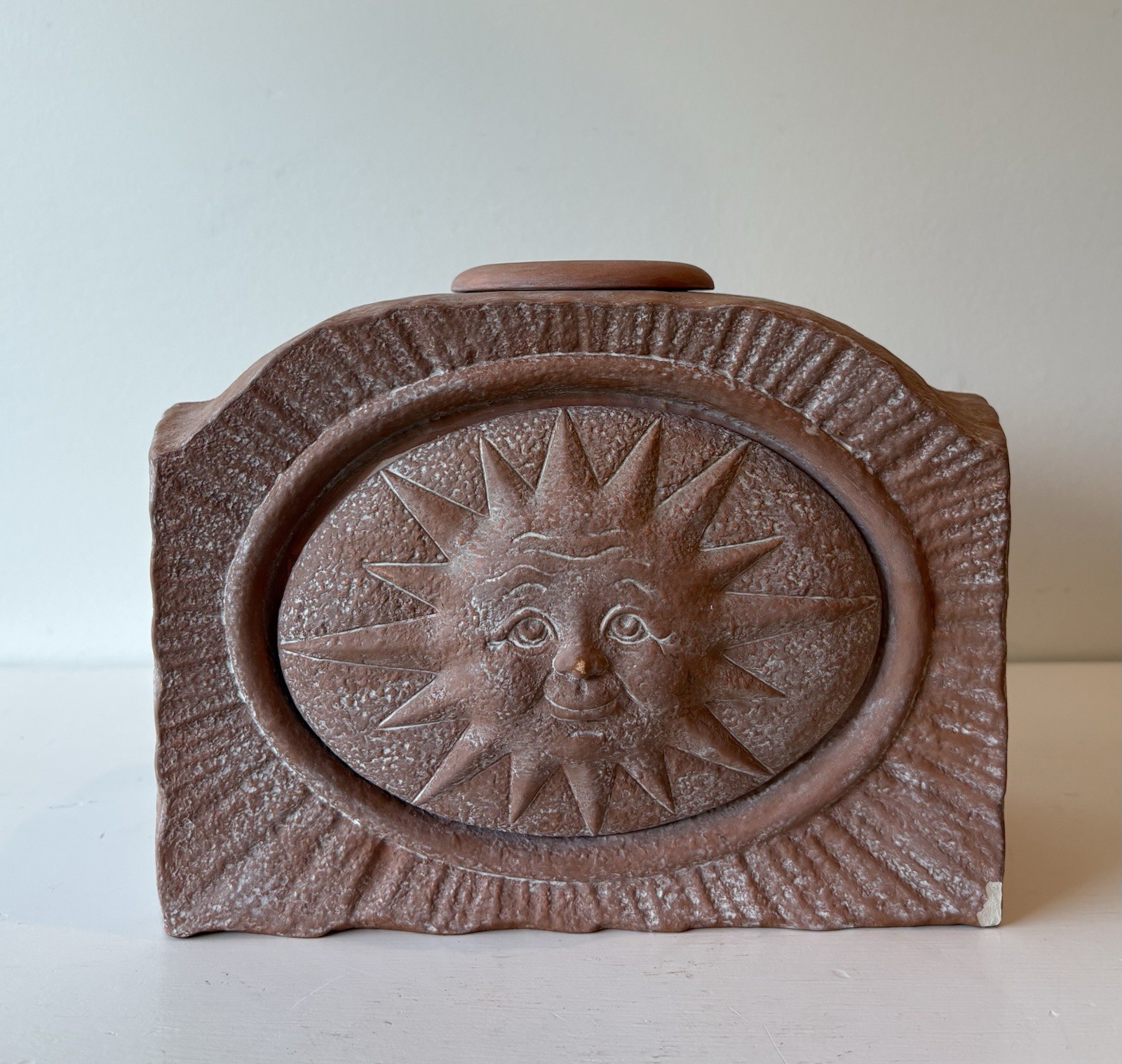 Vintage 1990’s Large Celestial Sun Face Terracotta Candle Holder - Whimsygoth