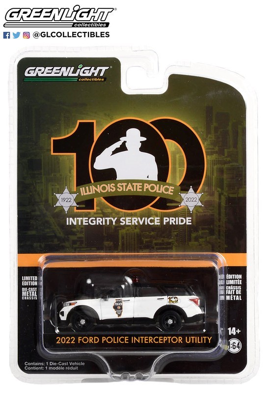Greenlight 1/64th scale Illinois State Police 2022 Ford PI Utility 100th Anniv.
